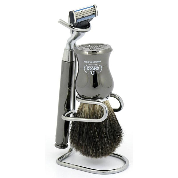 Shaving Brush w Stand & Razor 100% Pure Badger Bristles