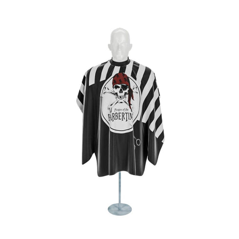 BarberTime Black White Banded Pro Barber Cape