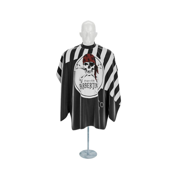 BarberTime Black White Banded Pro Barber Cape
