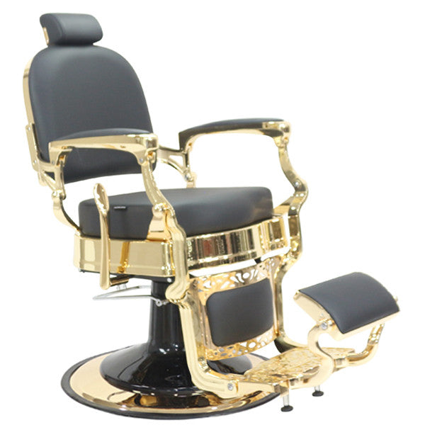 Joiken Havana Barber Chair - Gold Frame - Black Upholstery