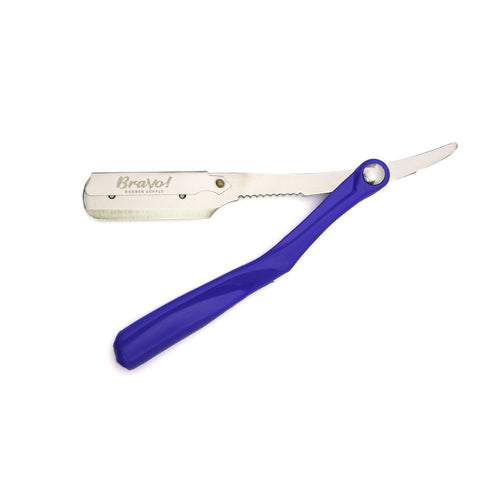 Bravo's Swing Lock Black Cut Throat Razor - Blue