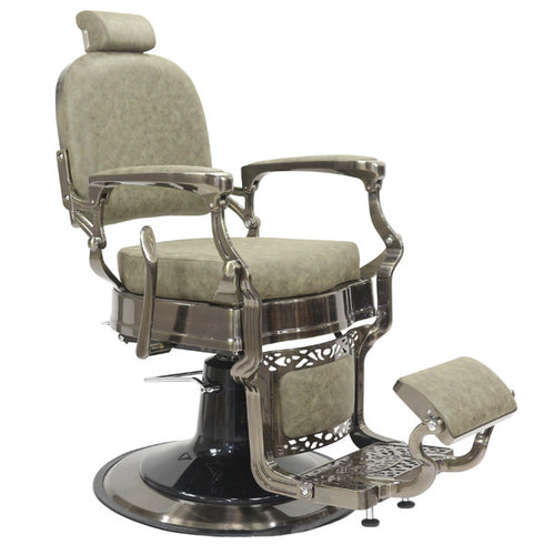 Joiken Havana Barber Chair - Antique Frame - Olive Upholstery