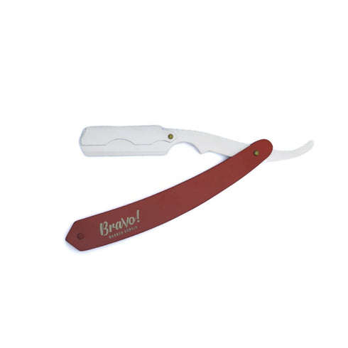 Bravo's Swing Lock Cut Throat Razor All Metal - Red & White
