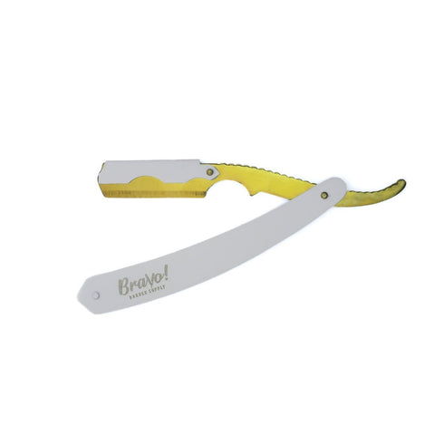 Bravo's Swing Lock Cut Throat Razor All Metal - Gold & White