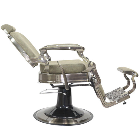 Joiken Havana Barber Chair - Antique Frame - Olive Upholstery